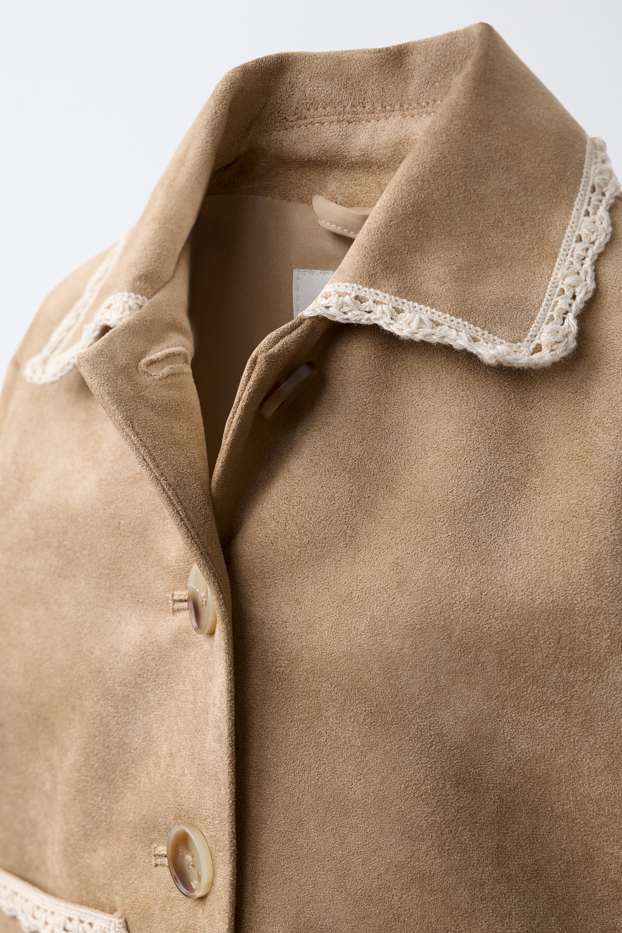 FAUX SUEDE AND LACE TRIM JACKET
